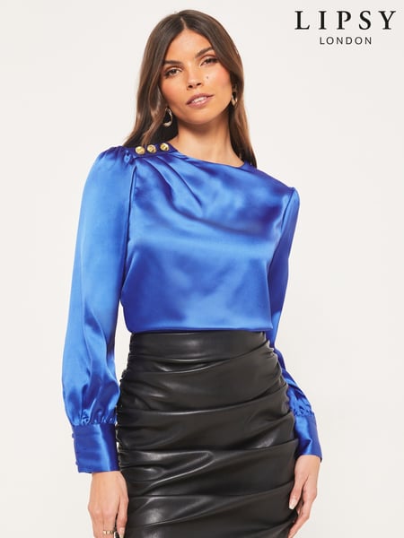 Lipsy Blue Shoulder Button Detail Long Sleeve Top (K38456) | € 55