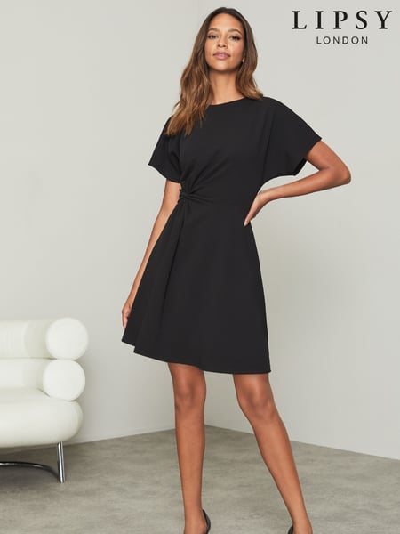 Lipsy Black Petite Twist Side Shorts Sleeve Mini Skater Dress (K39296) | € 26