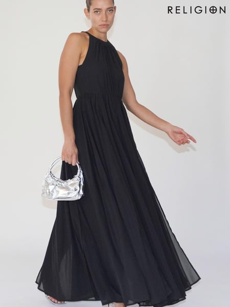 Religion Black Dusk Halter Neck Maxi Dress With Full Skirt (K39361) | € 62