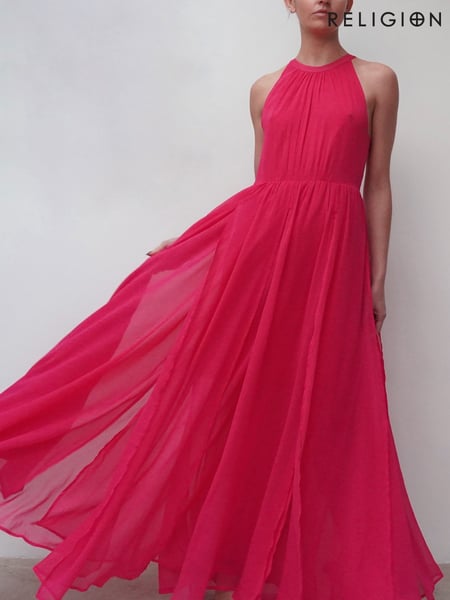 Religion Hot Pink Dusk Halter Neck Maxi Dress With Full Skirt (K39370) | € 62