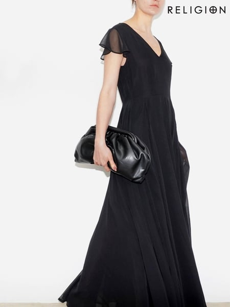 Religion Black Axis Capped Sleeve Maxi Dress With Full Skirt (K39372) | € 62