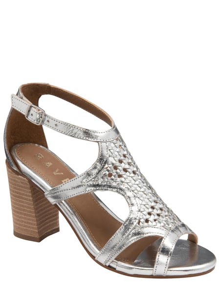 Ravel Silver Handwoven Leather Block Heel Sandal (K39389) | € 54