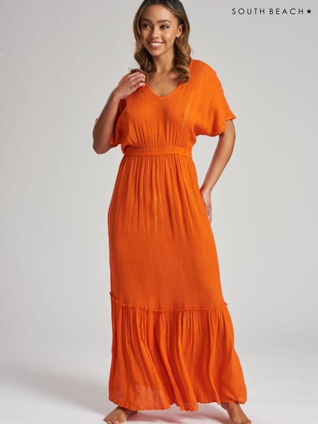 South Beach Orange Crinkle Metallic Maxi Beach Dress (K39651) | € 25