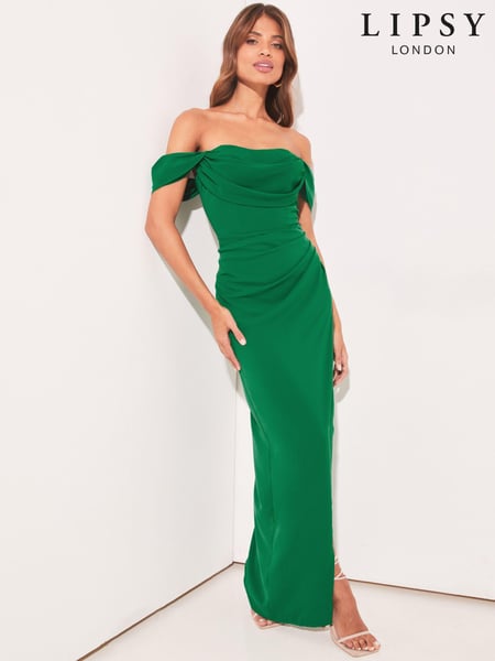 Lipsy Green Bardot Split Drape Maxi Dress (K39832) | € 25