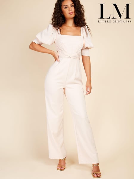 Little Mistress Cream Ecru Check Twist Detail Jumpsuit (K43707) | € 54