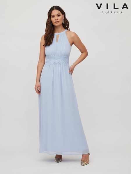Hellblau - Vila Halter Neck Tulle Maxi Dress (K44934) | 18 €