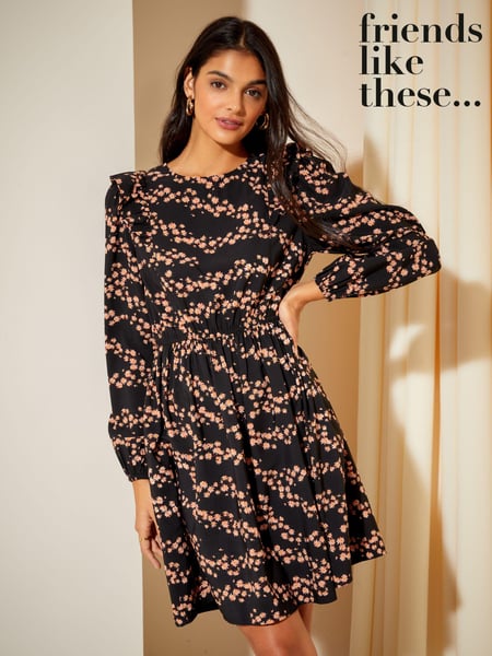 Friends Like These Black Ruffle Sleeve Mini Fit and Flare Dress (K45783) | € 55