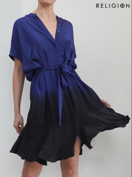 Religion Blue Floaty Shirt Dress With Tie Belt In Dip Dye (K48567) | € 28