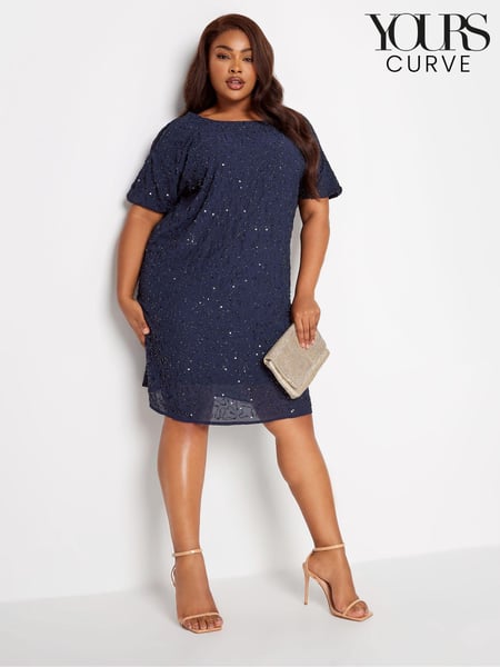 Yours Curve Blue Luxe Embellished Cape Dress (K48701) | € 93