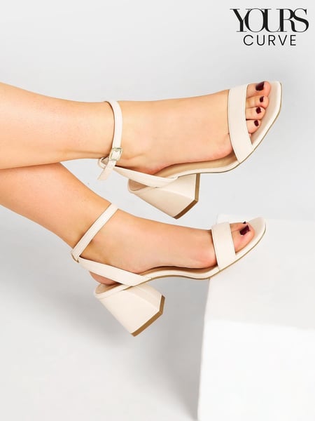 Yours Curve Nude Wide FIt Extra-Wide Fit Mid Block Heel Sandal Two Strap (K49438) | € 22