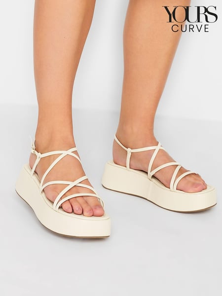 Yours Curve White Extra-Wide Fit Strappy Flatform (K49450) | € 25