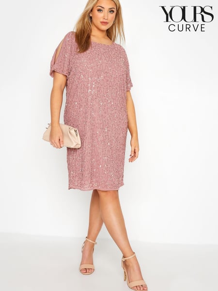 Yours Curve Pink Luxe Embellished Cape Dress (K49461) | € 67