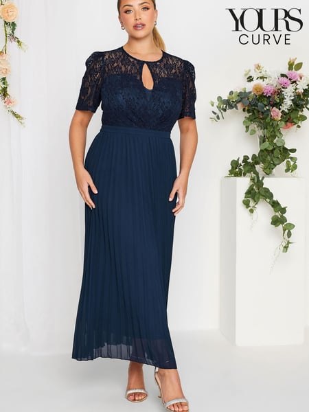 Yours Curve Blue London Occasion Lace Puff Sleeve Pleat Maxi Dress (K49466) | € 66