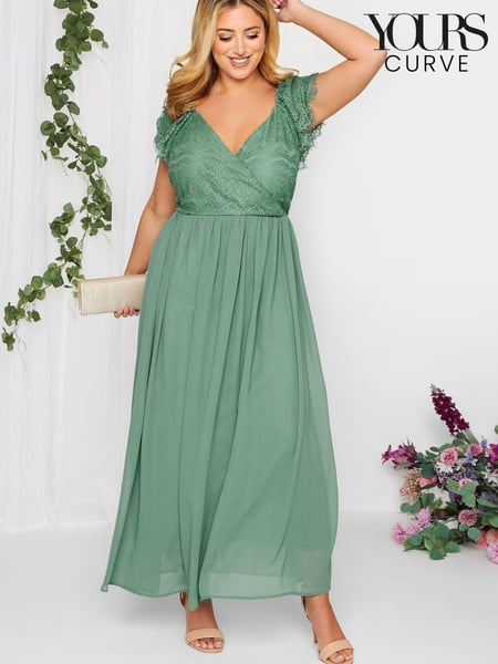 Yours Curve Green London Occasion Lace Wrap Maxi Dress (K49468) | € 50