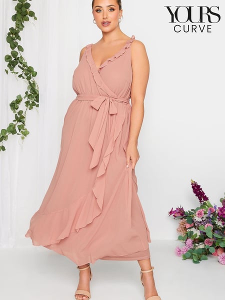 Yours Curve Pink London Occasion Ruffle Wrap Maxi Dress (K49471) | € 44