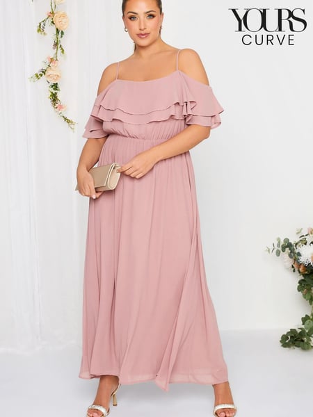 Yours Curve Pink London Occasion Ruffle Cold Shoudler Maxi Dress (K49474) | € 50