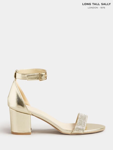 Long Tall Sally Gold Block Heel Diamante Sandal (K49516) | € 39