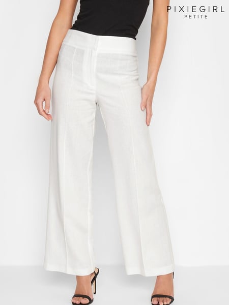 PixieGirl Petite White Wide Leg Linen Trousers With A Touch Of Linen (K51828) | € 11