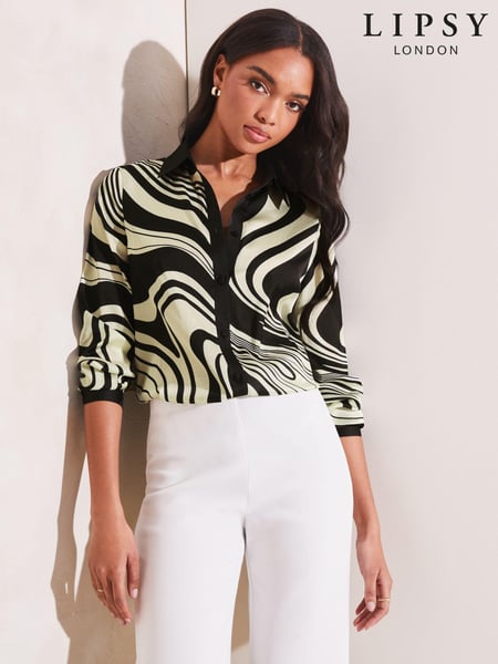 Lipsy Cream Swirl Printed Satin Button Through Shirt (K52876) | € 14
