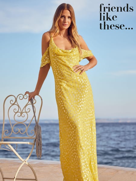 Friends Like These Yellow Foil Glitter Cold Shoulder Maxi Dress (K53771) | € 21