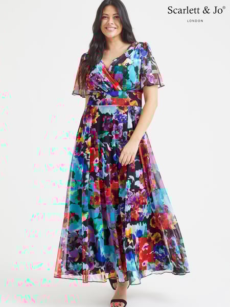 Scarlett & Jo Red & Blue Multi Floral Isabelle Angel Sleeve Maxi Dress (K59255) | € 29
