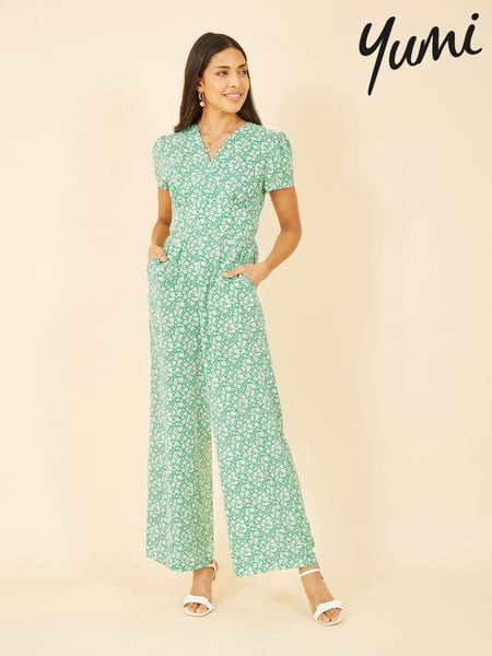 Yumi Green Multi Ditsy Floral Wrap Jumpsuit (K60120) | € 15