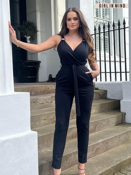 Girl In Mind Black Ring Detail Wrap Neck Jumpsuit (K62765) | € 17