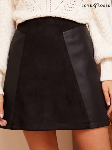 Love & Roses Black Suedette Faux Leather Mini Skirt (K64470) | € 16