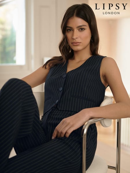 Lipsy Navy Blue Fitted Tailored Buttoned Waistcoat (K67450) | € 17