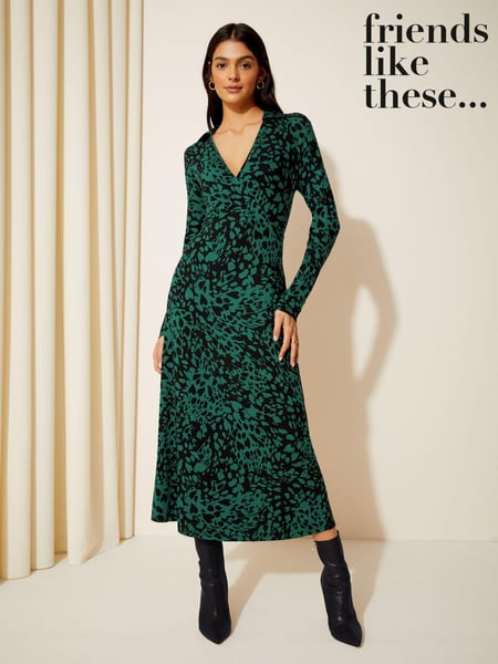 Friends Like These Green Long Sleeve Jersey Wrap Midi Dress (K68149) | € 24