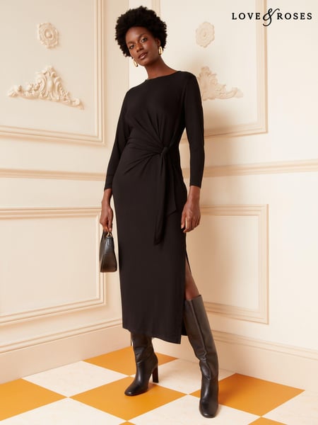 Love & Roses Black Petite Long Sleeve Wrap Midi Dress (K70295) | € 13