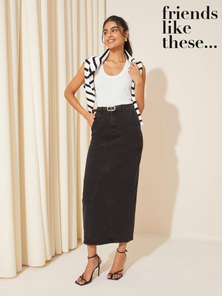 Friends Like These Black Godet Denim Maxi Skirt (K70583) | € 29