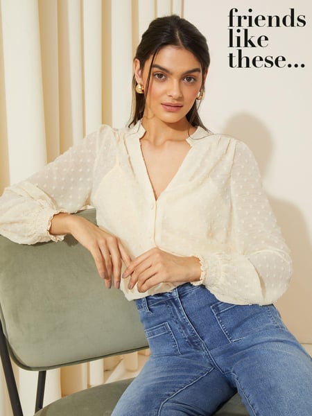 Friends Like These Cream Long Sleeve Grandad Collar Dobby Blouse (K70750) | € 13