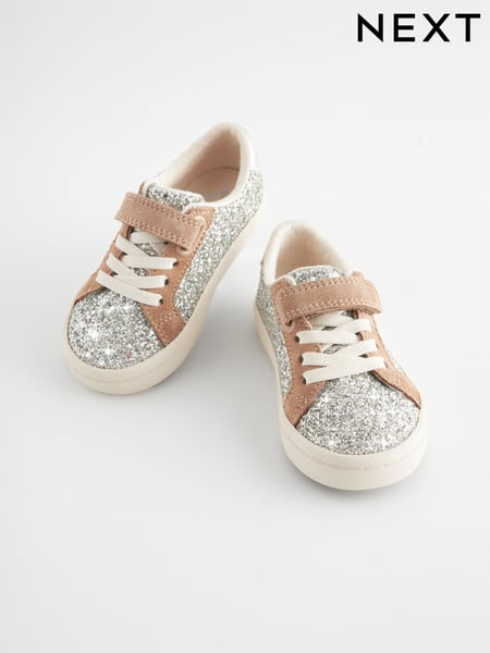Silver Glitter Standard Fit (F) Elastic Lace Trainers (K72651) | € 18 - € 21
