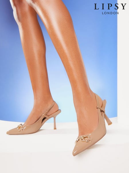 Lipsy Camel Wide FIt Faux Suede Mid Heel Trim Slingback Court Shoe (K72668) | € 13