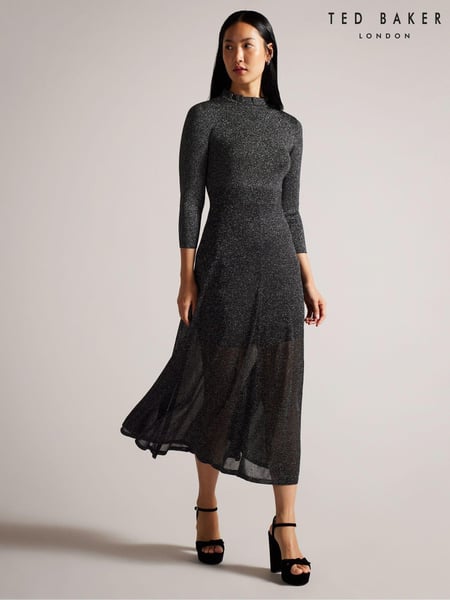Ted Baker Black Metallic Kannie Knitted Midi Dress (K73182) | € 70