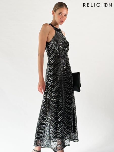Religion Silver Halterneck Beaded Sequin Midi Maxi Dress (K73552) | € 112