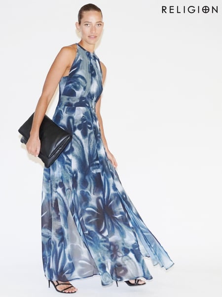 Religion Grey Halterneck Maxi Dress In Beautiful Prints (K73564) | € 82
