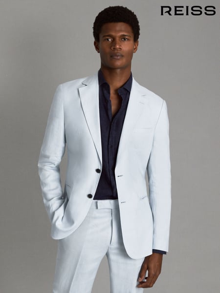 Reiss Soft Blue Kin Slim Fit Single Breasted Linen Blazer (K74349) | € 465