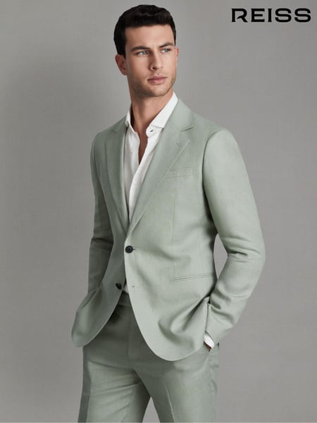 Reiss Apple Kin Single-Breasted Linen Suit Blazer Slim Fit (K74391) | € 465
