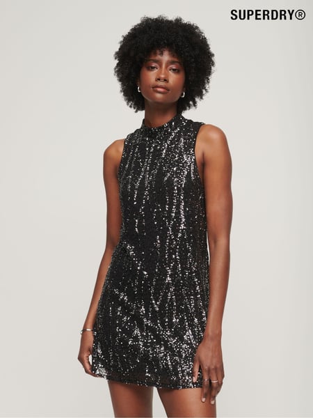 Superdry Black Sleeveless Sequin A Line Mini Dress (K74883) | € 24