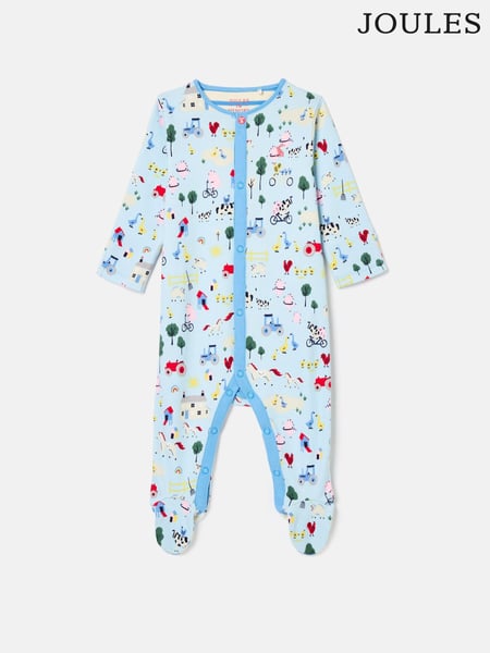 Joules Razamataz Blue Farm Print Cotton Babygrow (K75674) | € 25