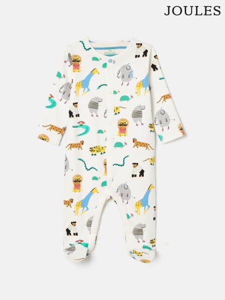 Joules Razamataz Cream Zoo Print Cotton Babygrow (K75677) | € 25