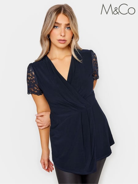M&Co Blue M&Co Angel Sleeve Shimmer Wrap Blouse (K76262) | € 53