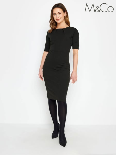 M&Co Black Petite Pleat Detail Dress (K77493) | € 23