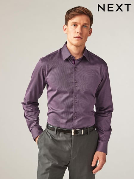 Purple Regular Fit Trimmed Formal 100% Cotton Oxford Shirt (K77878) | € 11