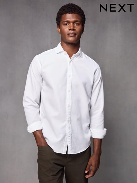 White Regular Fit Textured Single Cuff Shirt With Cutaway Collar (K77885) | € 45