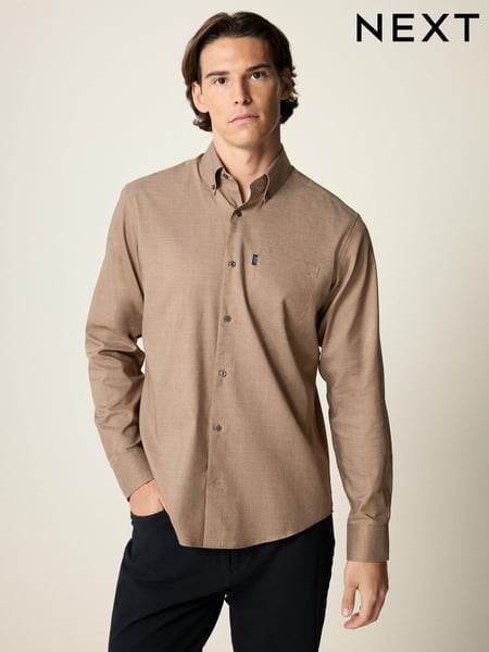 Neutral Brown Marl Regular Fit Button Down Easy Iron Oxford Shirt (K77919) | € 18