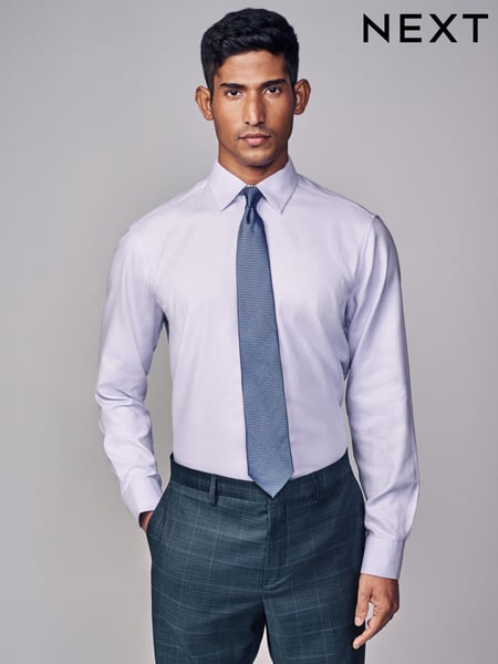 Lilac Purple Regular Fit Signature Trimmed Premium Long Sleeve Single Cuff 100% Cotton Shirt (K78287) | € 12