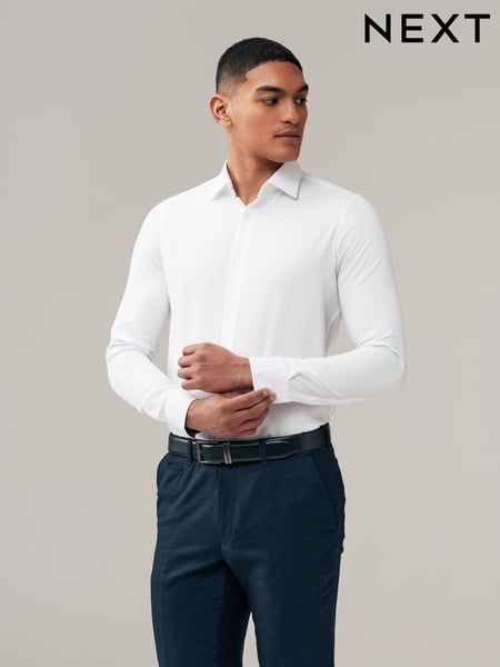 White Skinny Fit Trimmed Easy Care Single Cuff Shirt (K78296) | € 16